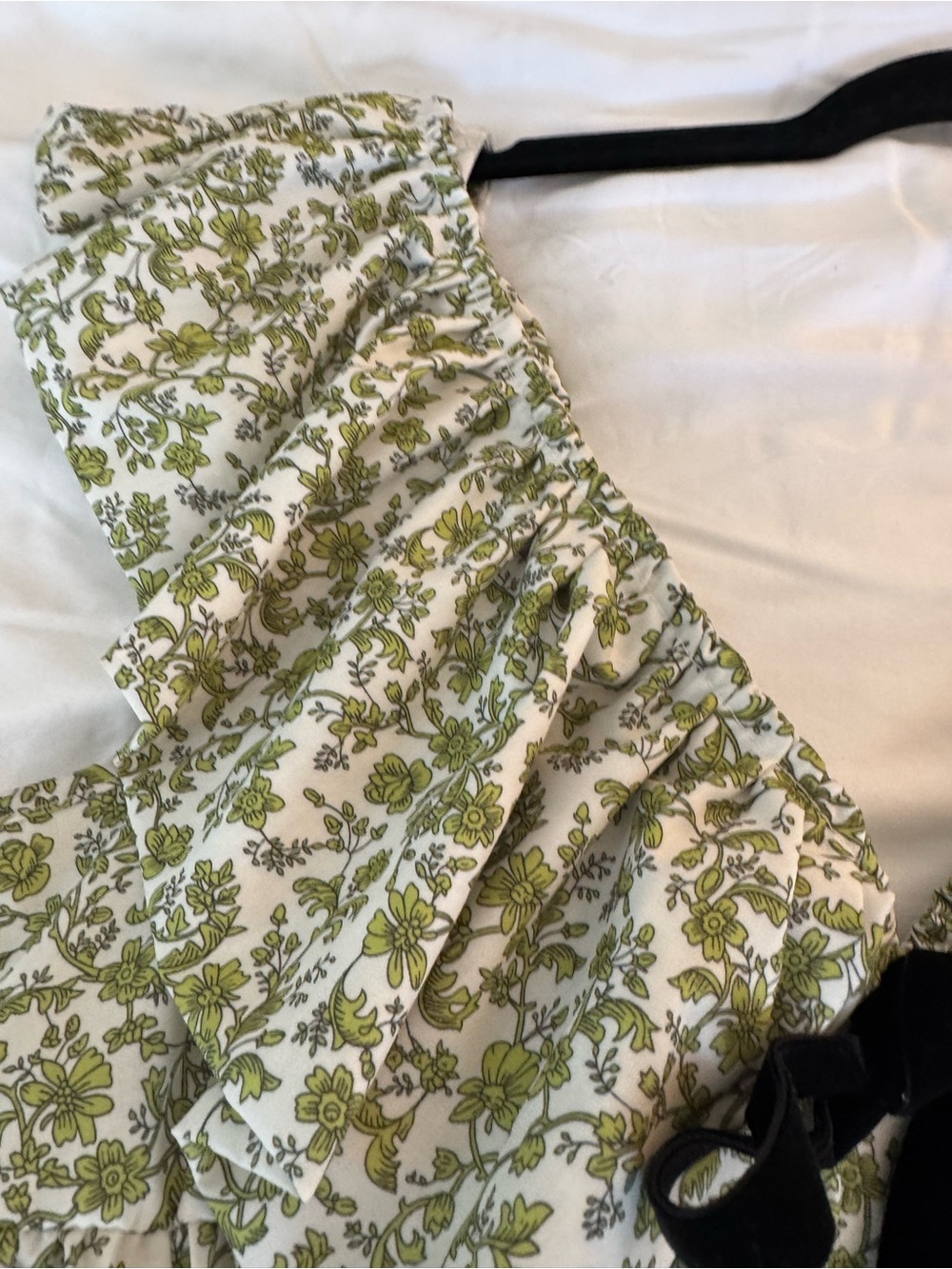 Olive Green Floral Ruffle Mini Dress with Front Tie - Picture 13 of 14